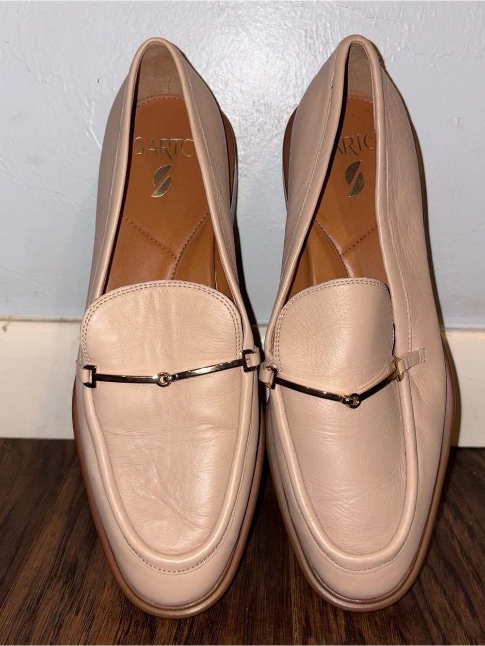 SARTO By Franco Sarto Pale Blush Leather Loafers with Gold Accent